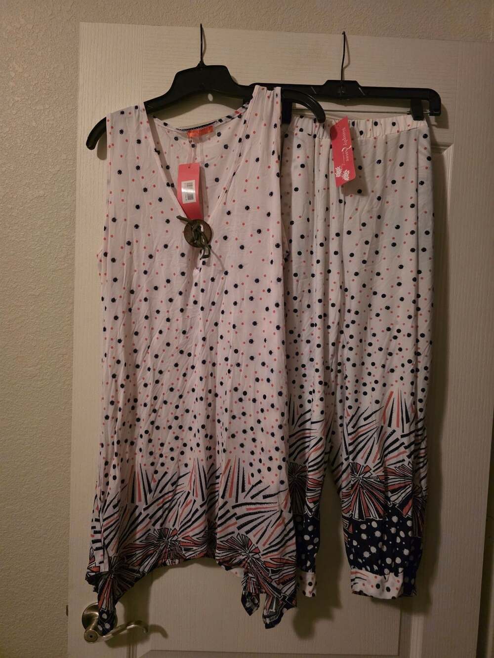 Simply Southern Comfortable Wear Polka Dot Top Pants Set Pink White